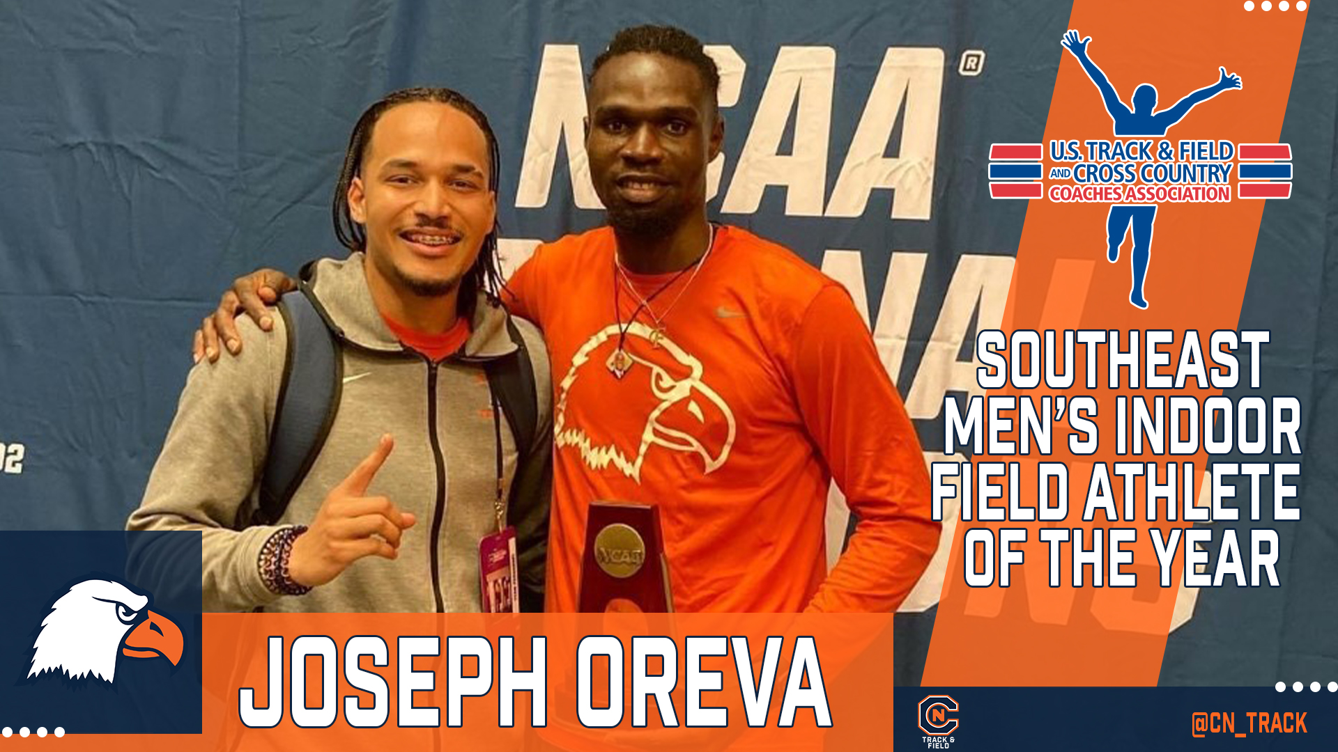 Oreva named USTFCCCA Southeast Region Men's Indoor Field Athlete of the Year for second straight season
