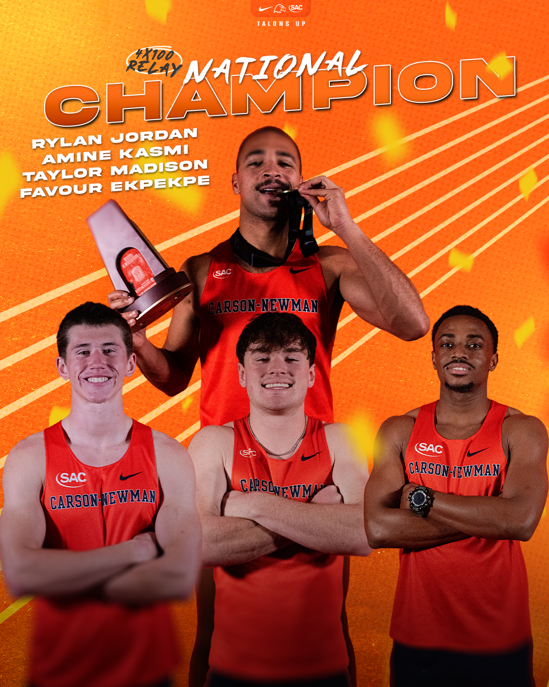 NATIONAL CHAMPS! 4x100 meter relay team wins first relay national title in Carson-Newman history