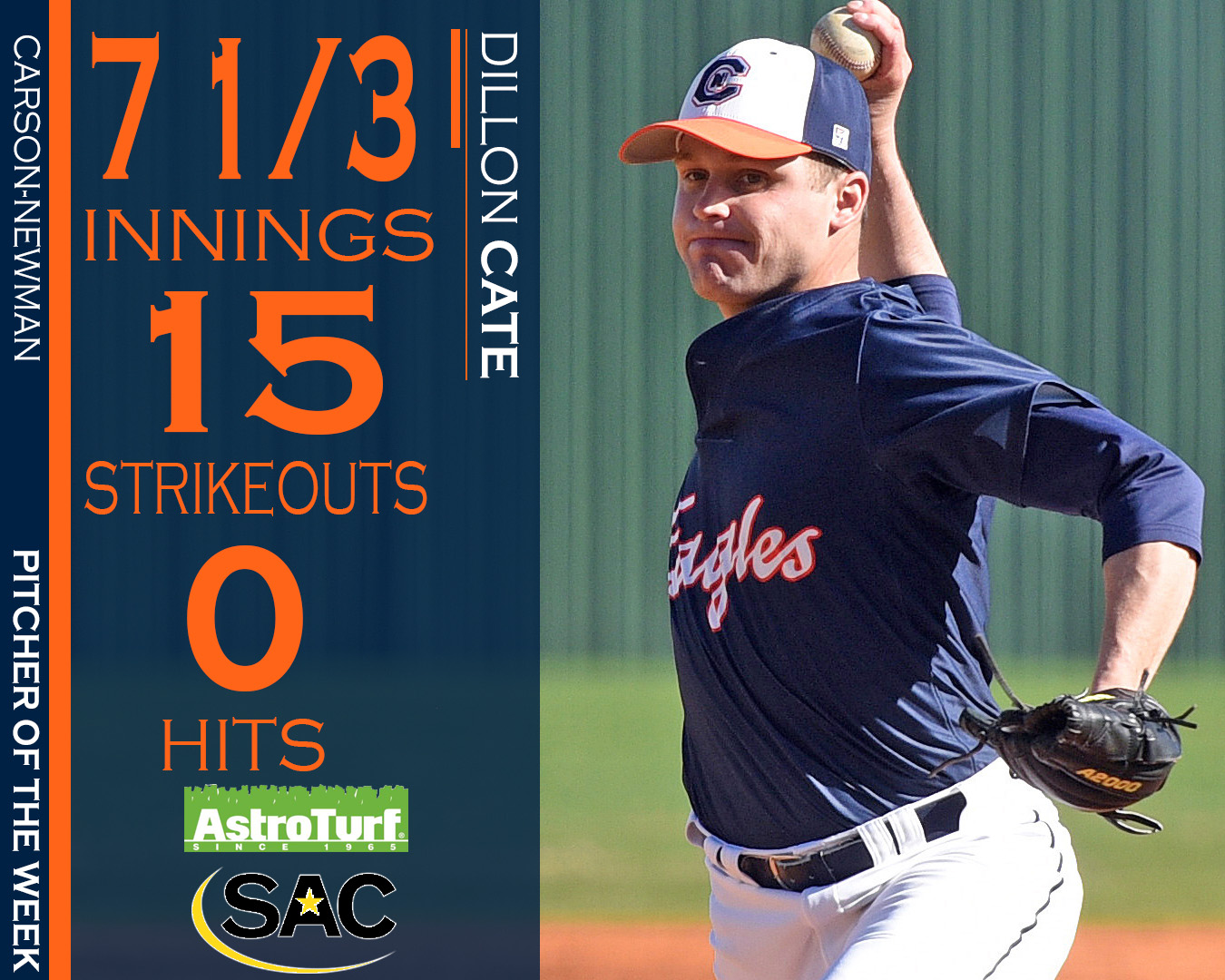 Cate captures Astroturf SAC Pitcher of the Week plaudit