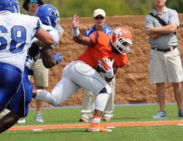 Sha'Heem Stupart returns an interception nine yards. The pick was among two TO's that Stupart forced against the Hawks.