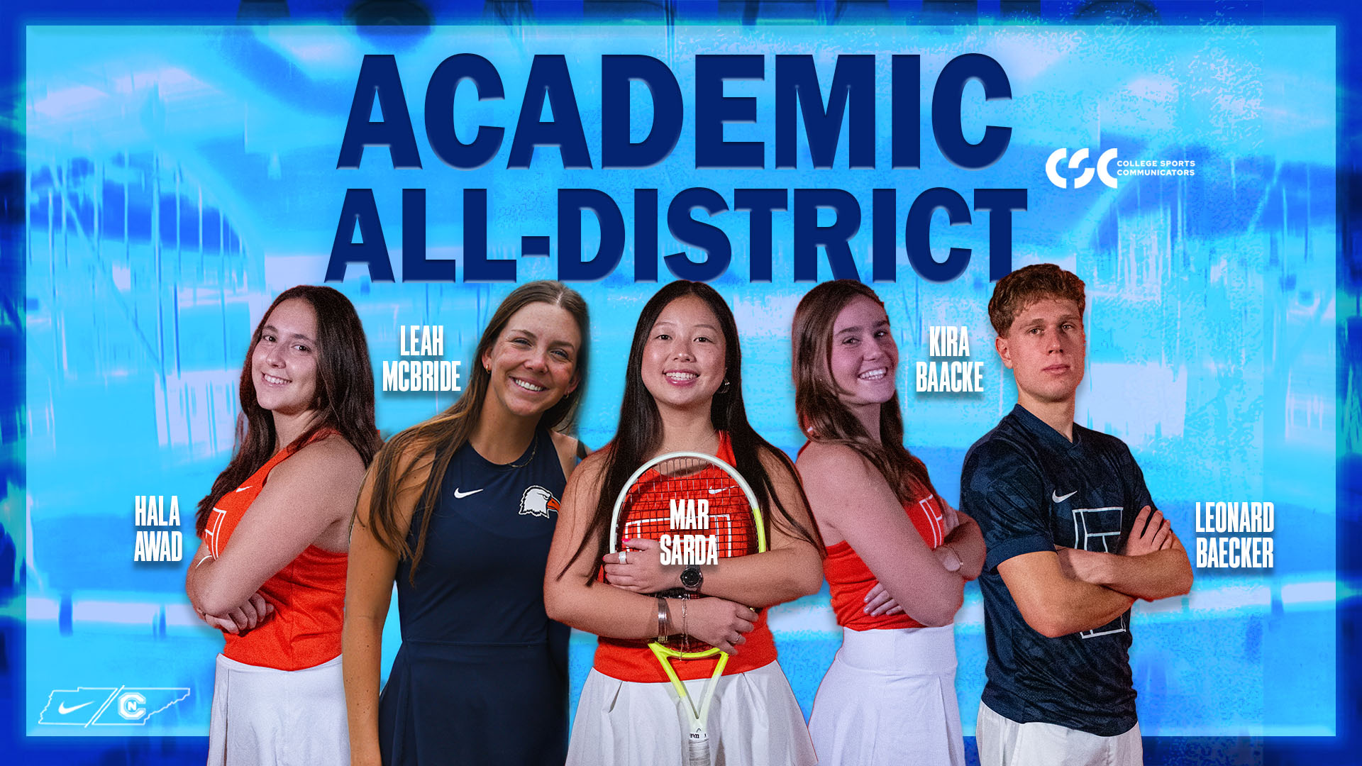 Five from Carson-Newman Men&rsquo;s and Women&rsquo;s Tennis garner Academic All-District honors from College Sports Communicators