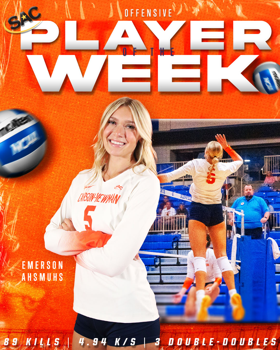 Ahsmuhs tabbed SAC Offensive Player of the Week after dominant performance at Aiken